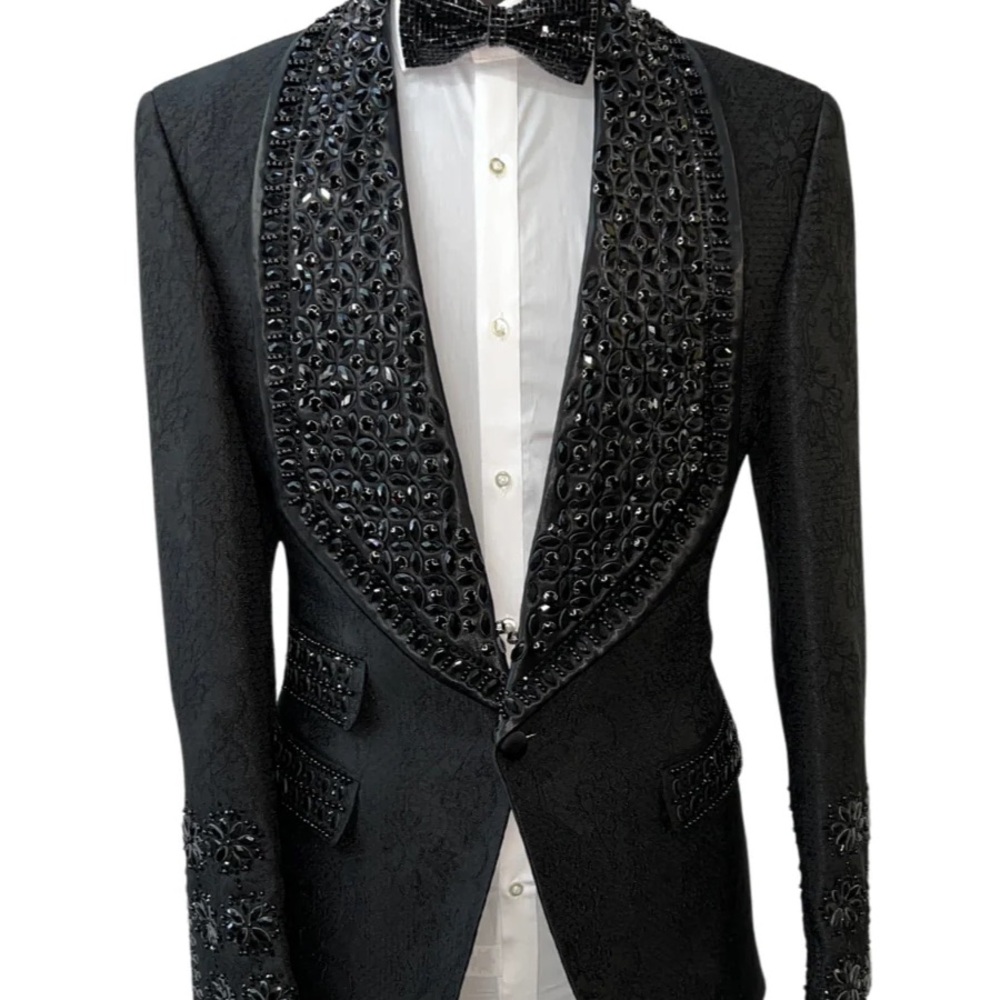 Elegant Black Embellished Men's Blazer